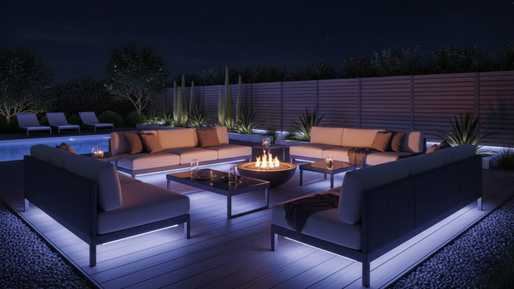 Backyard LED Lighting Seating Area Ideas for Modern Evening Ambience