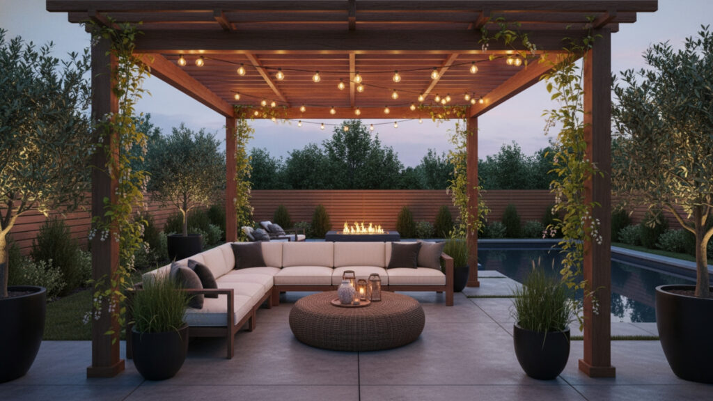 Backyard Pergola Seating Area Ideas for Structured Outdoor Living Space