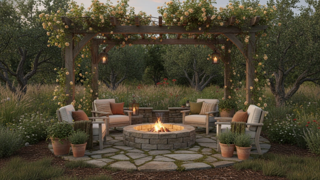 Backyard Rustic Seating Area Ideas for Natural Warm Outdoor Style