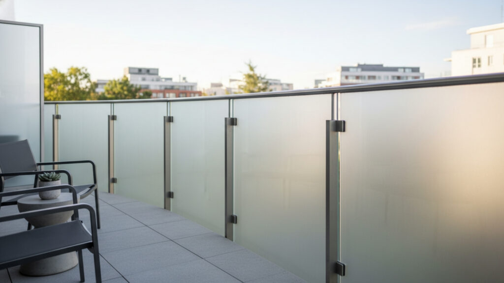 Balcony Grill Design with Frosted Glass Panels for Privacy Style