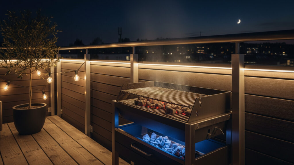 Balcony Grill with Integrated Lighting for Stylish Night Ambience