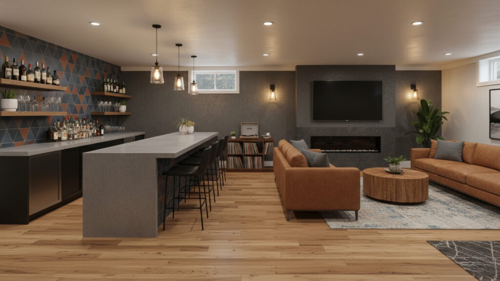 basement bar flooring ideas for durable and stylish base design