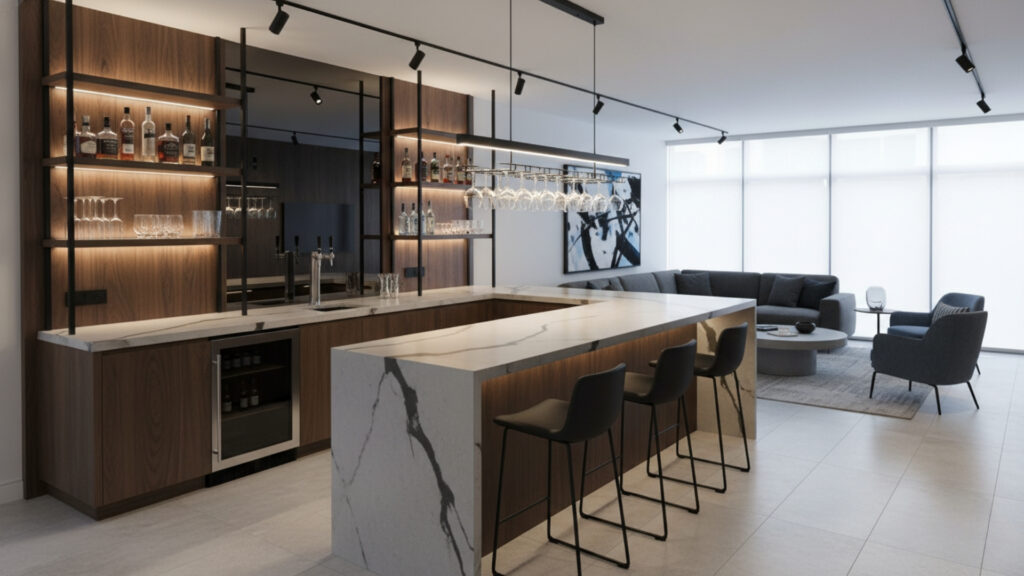 basement bar l shaped layout ideas for efficient space utilization