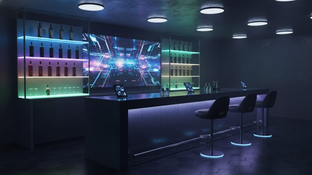 basement bar with led lighting ideas for modern ambience effect