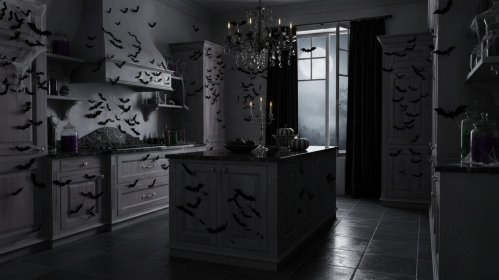 Bat-Themed Kitchen Decor for a Dramatic and Stylish Halloween Look
