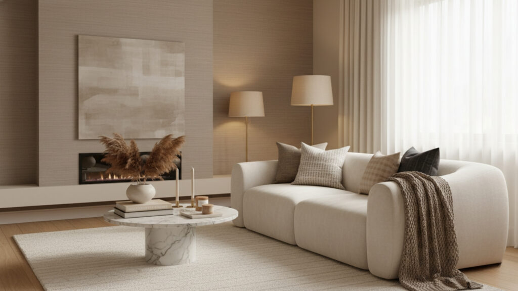 Beige Living Room with Accent Wall for Depth and Character