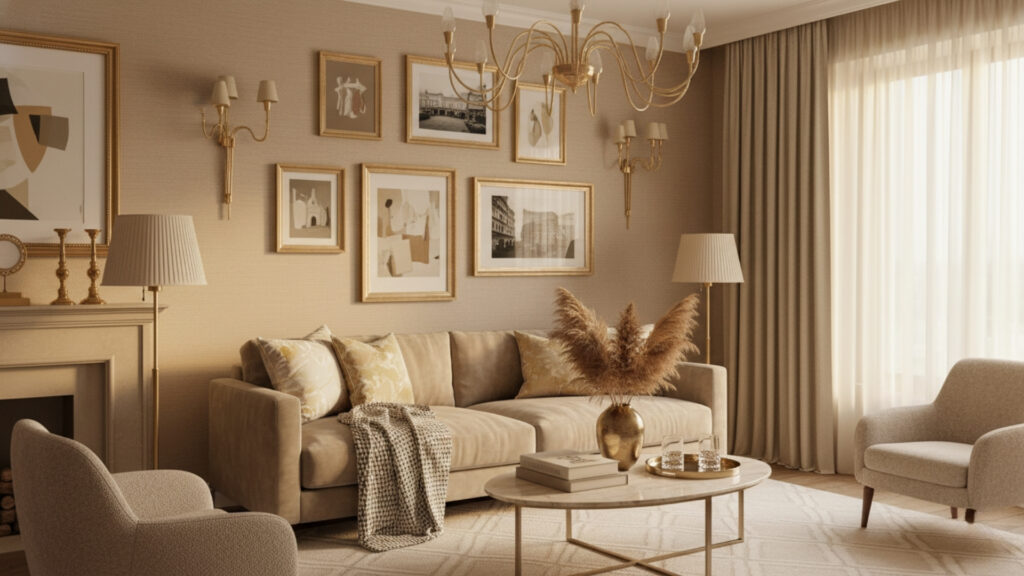 Beige Living Room with Gold Accents for Elegant and Luxurious Touch
