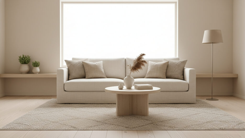 Beige Living Room with Minimal Decor for Clean and Modern Appeal