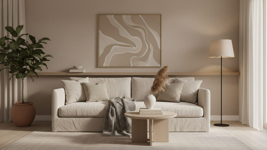 Beige Living Room with Layered Curtains for Soft Elegant Look