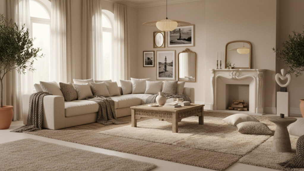 Beige Living Room with Soft Textures for Cozy and Inviting Comfort