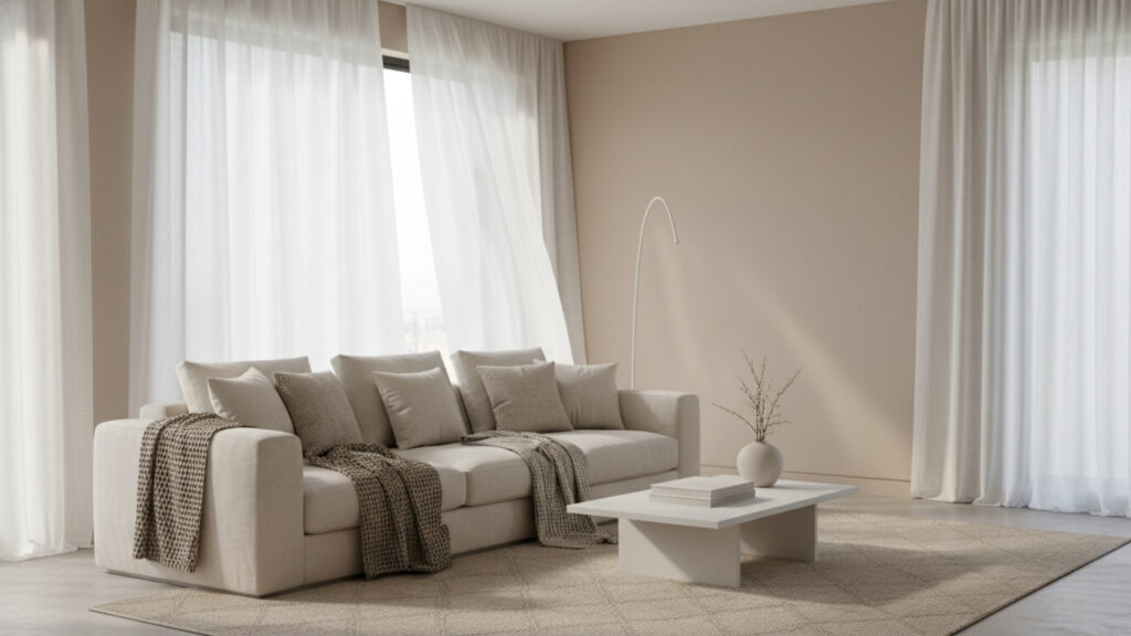Beige Living Room with White Accents for Bright and Clean Look