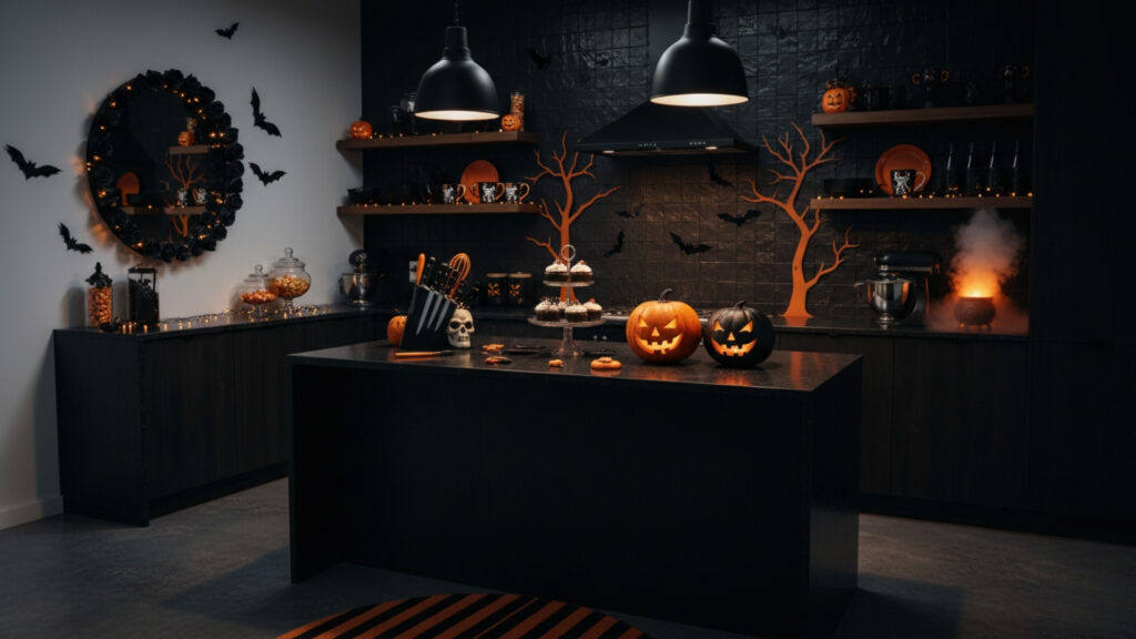 Black and Orange Kitchen Color Scheme for a Bold Halloween Look