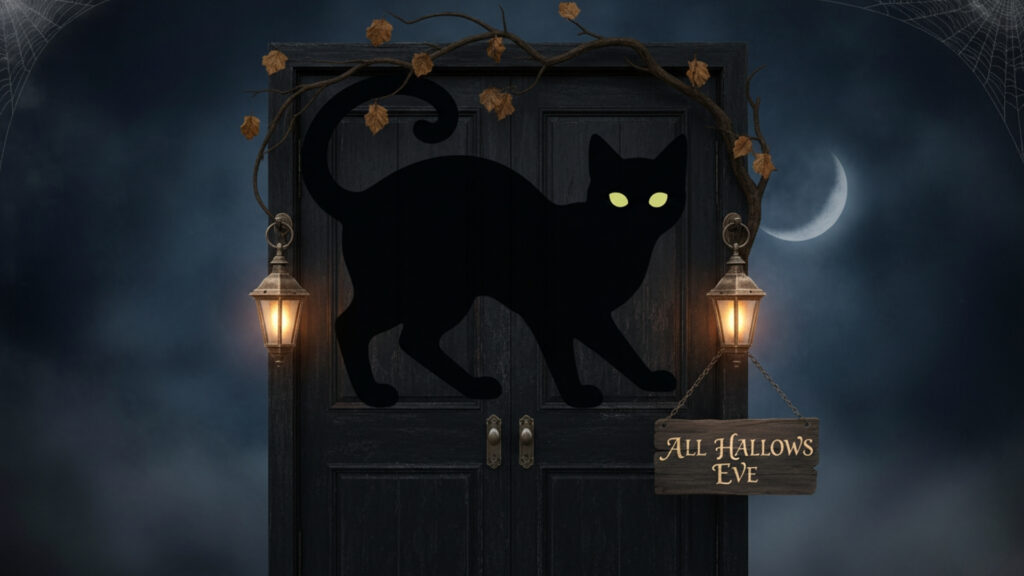 Black Cat Halloween Door Decor Ideas for Entryway