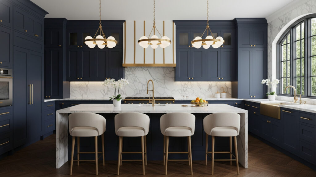Blue Kitchen Cabinets with Gold Hardware Ideas for Glamorous Finish