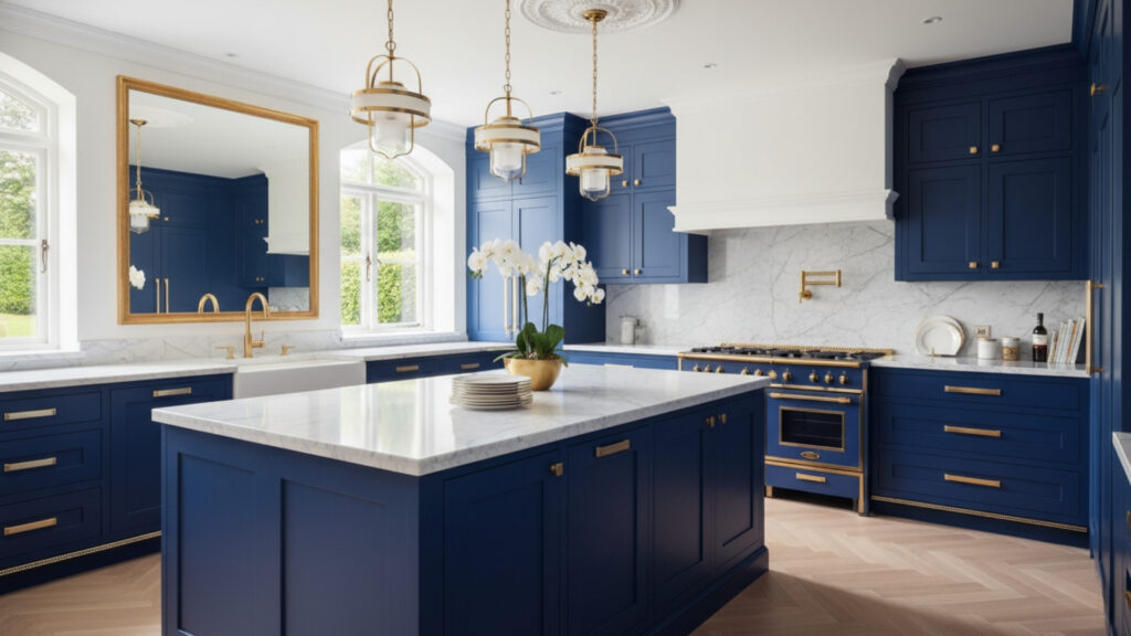 Blue Kitchen Cabinets with Marble Countertops Ideas for Premium Elegance