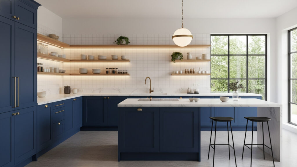 Blue Kitchen Cabinets with Open Shelving Ideas for Stylish Display