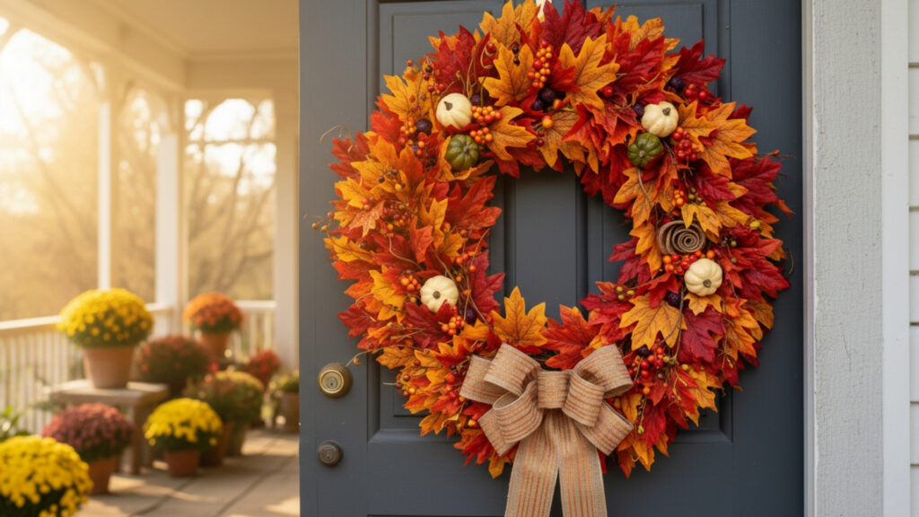 Bold Maple Leaf Fall Statement Wreath Ideas for Entryway