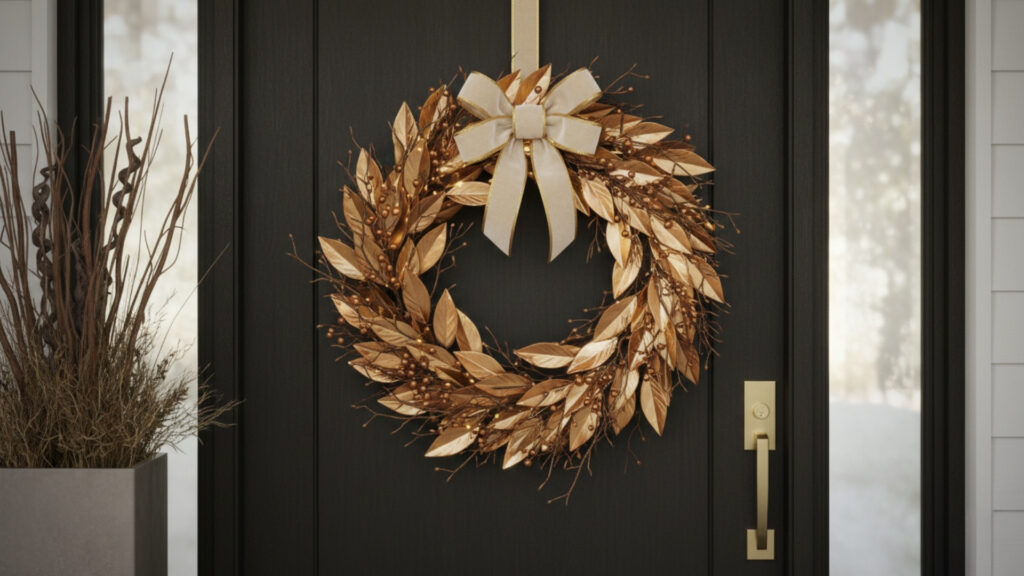 Chic Metallic Accent Fall Wreath Ideas for Elegant Homes
