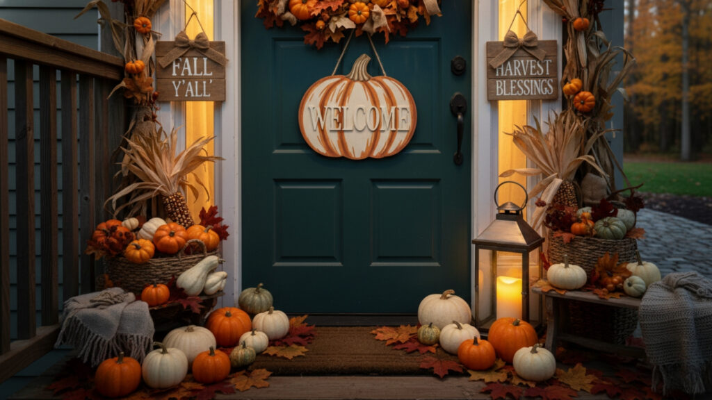 Classic Pumpkin-Themed Door Hangers for Timeless Autumn Entryways