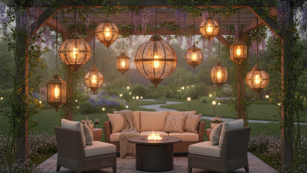 Corner Pergola Layered Design Ideas for Complete Outdoor Setup