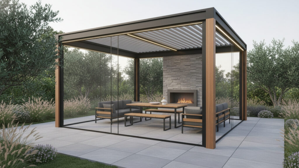 Corner Pergola with Roof Cover Ideas for All-Weather Protection