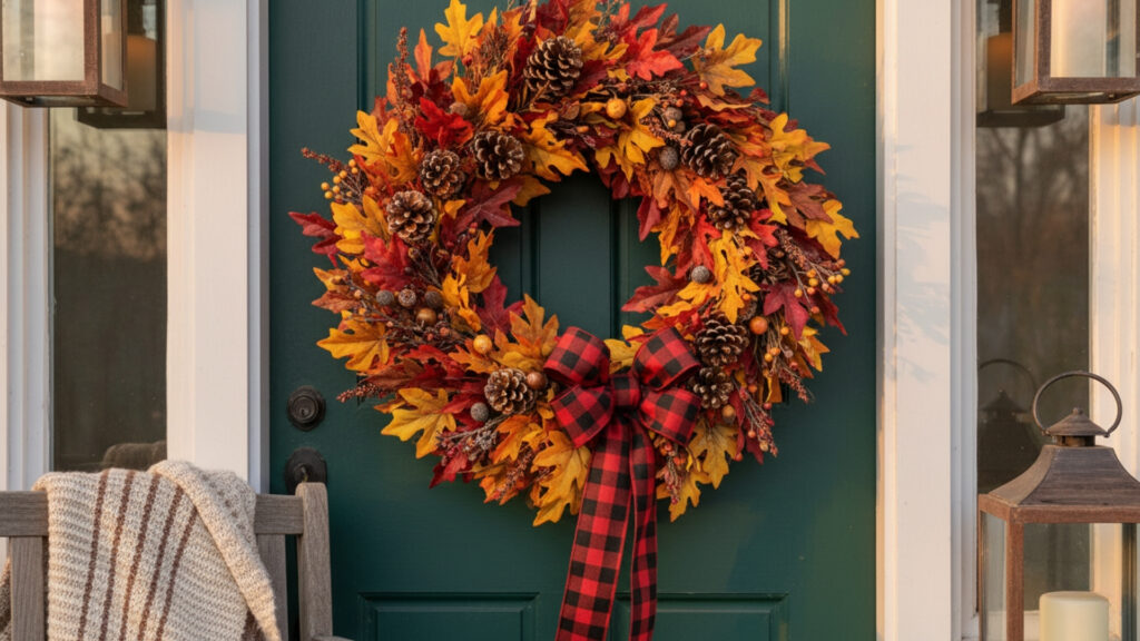 Cozy Plaid Ribbon Fall Wreath Ideas for Autumn Decor