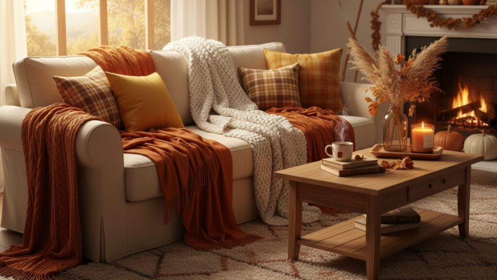 Cozy Throw Blankets and Textiles for Comfortable Fall Living Rooms