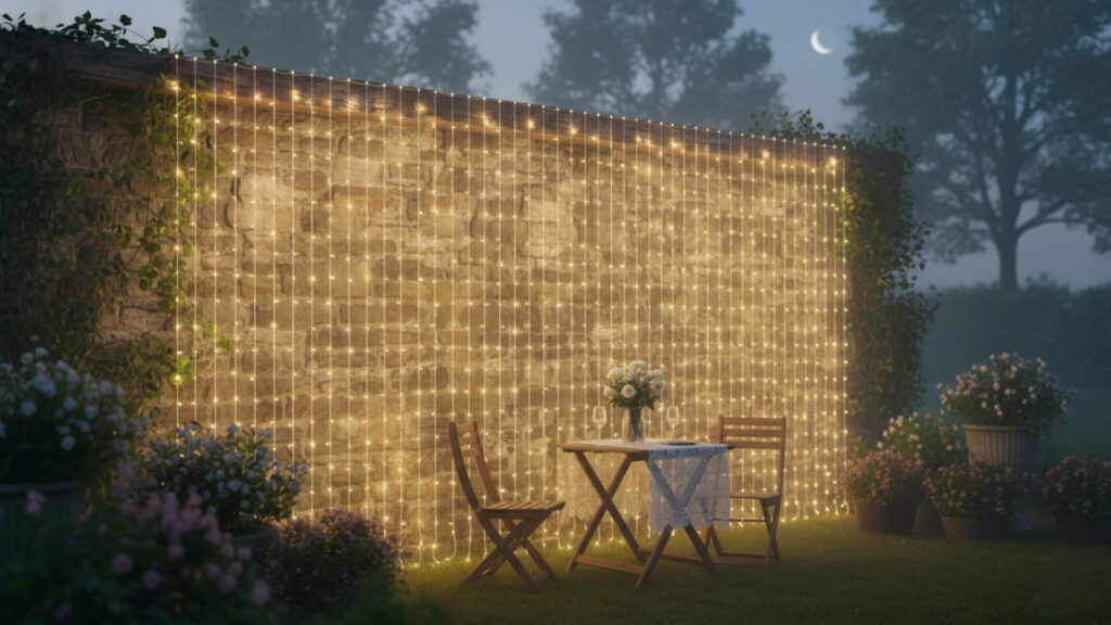 Curtain Style String Lights for a Soft and Dreamy Outdoor Effect