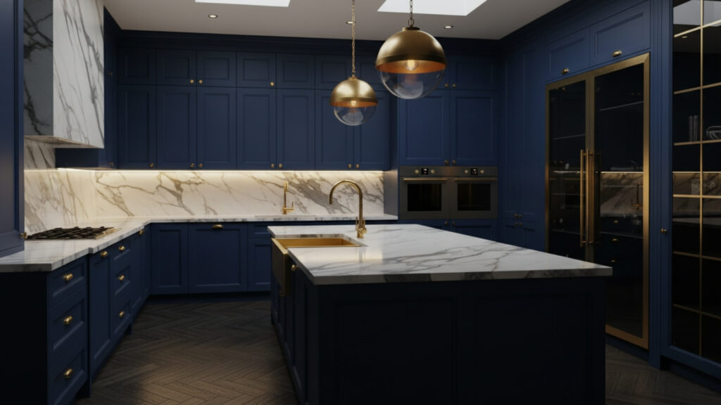 Dark Blue Kitchen Cabinets Ideas for Dramatic Elegant Interiors
