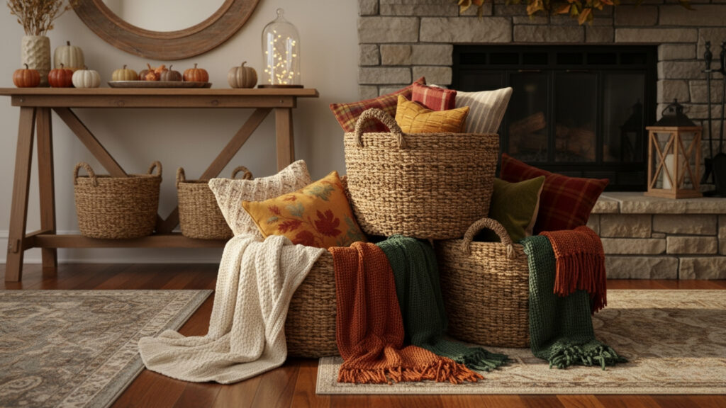 Decorative Baskets Styling for Storage and Rustic Fall Charm