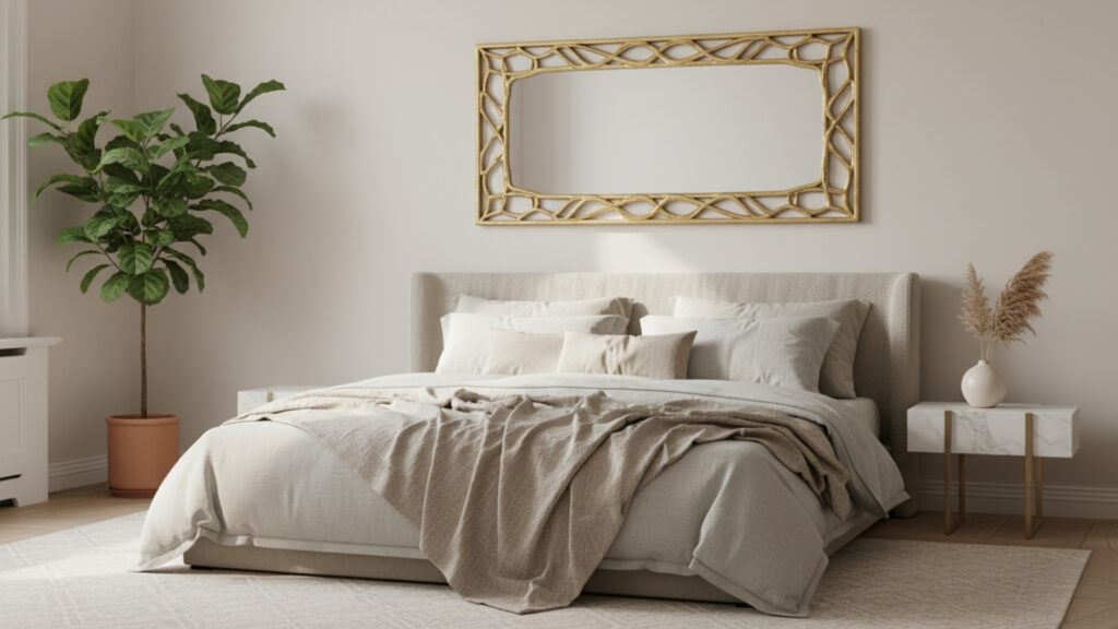 Decorative Mirrors Above Bed for Light Reflection and Spacious Feel