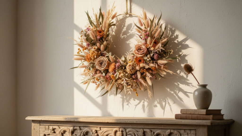 Elegant Dried Flower Autumn Wreath Ideas for Home Decor