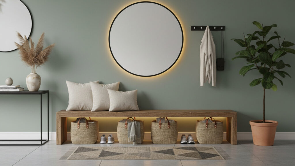 Entryway Mirror and Bench Ideas for Comfortable Stylish Functionality