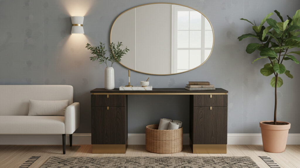 Entryway Table Accent Mirror and Decor Layering Ideas