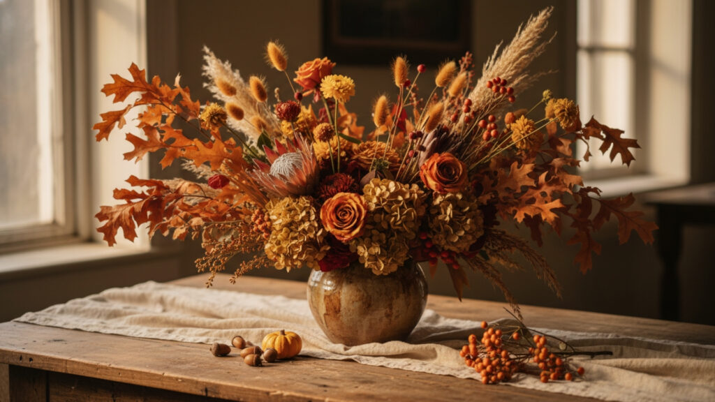 Fall Floral Arrangements Using Dried and Fresh Seasonal Elements