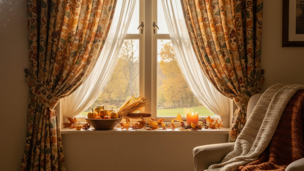 Fall Window Decor Ideas Using Curtains and Seasonal Accents