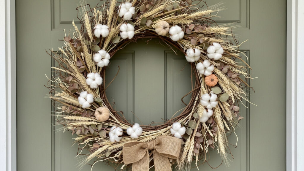 Farmhouse Cotton Stem Fall Wreath Ideas for Cozy Homes