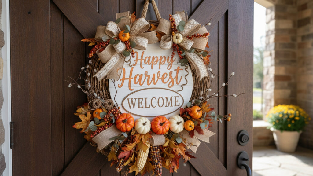 Farmhouse-Style Door Hangers with Burlap and Wood Elements
