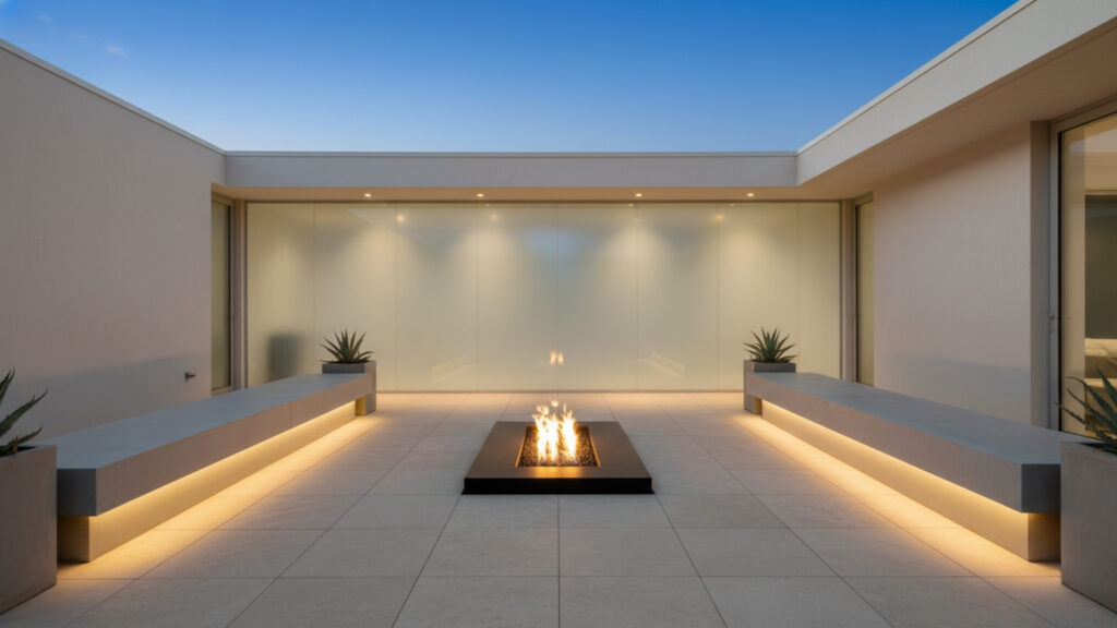 Fire Pit Seating with Concrete Minimal Benches for Modern Clean Look