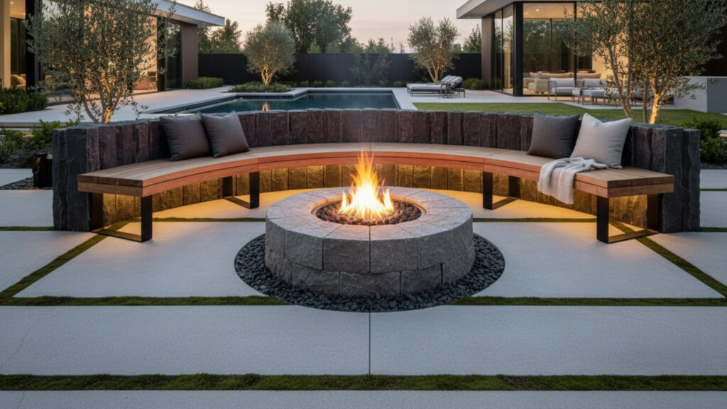 Fire Pit Seating with Mixed Material Design for Stylish Contrast Look