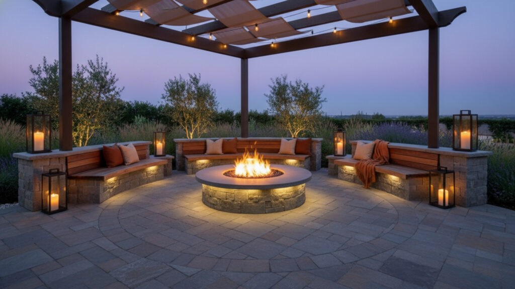 Fire Pit Seating with Stone Pavers for Stable Elegant Ground Design