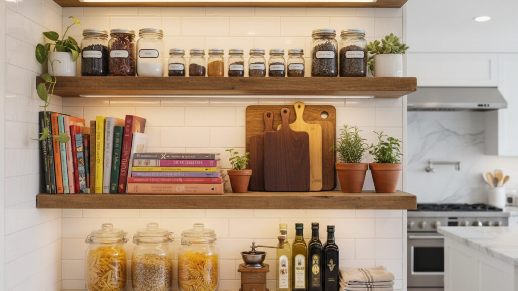 Floating Shelf Decor for Kitchen with Functional and Stylish Accessories