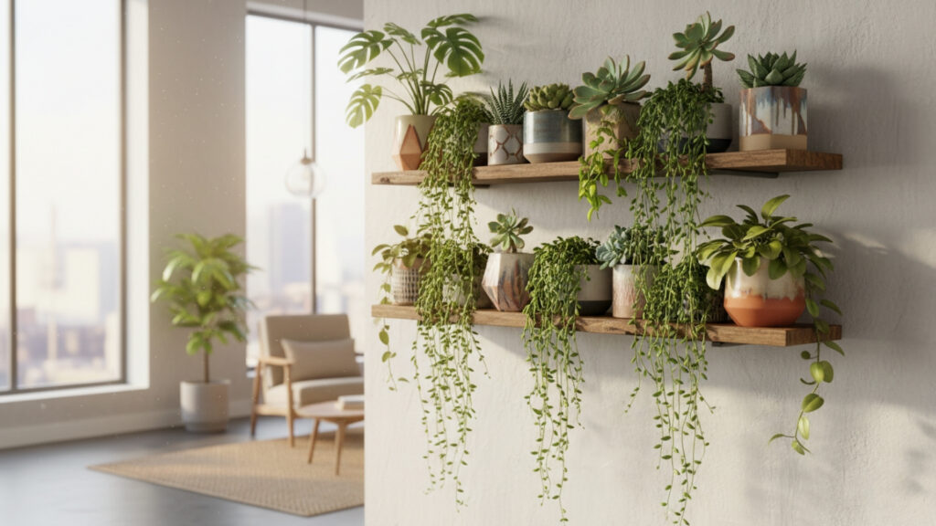 Floating Shelf Decor with Plants for Fresh and Lively Walls
