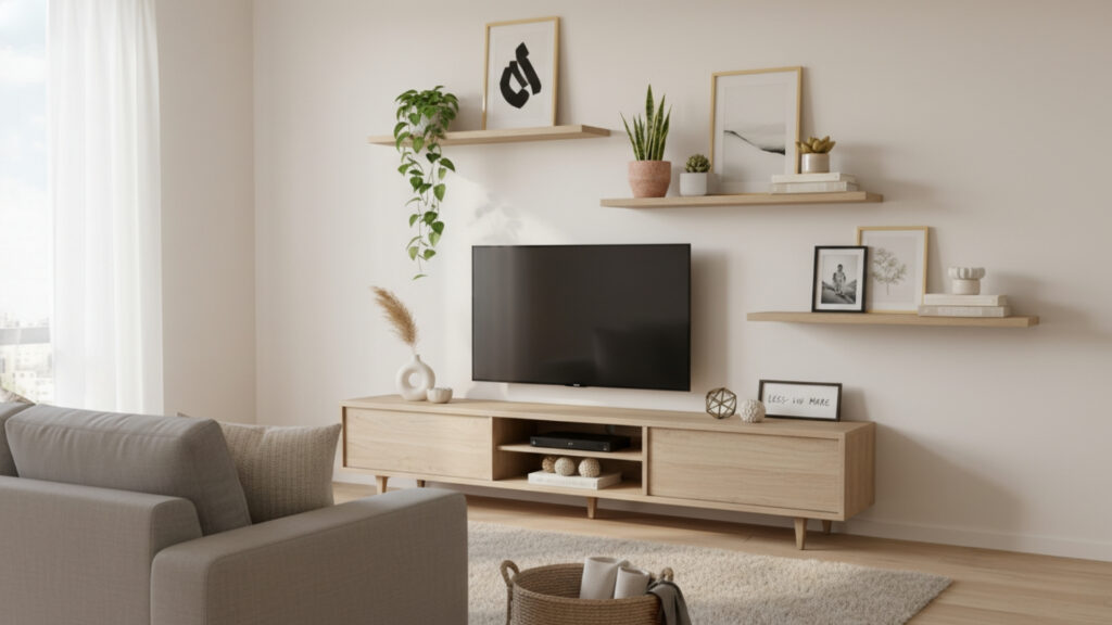 Floating Shelves Above TV Stand for Stylish Storage