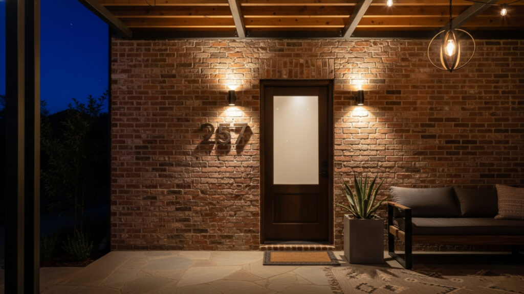 Front Porch Brick Wall Lighting Ideas for Textured Night Illumination