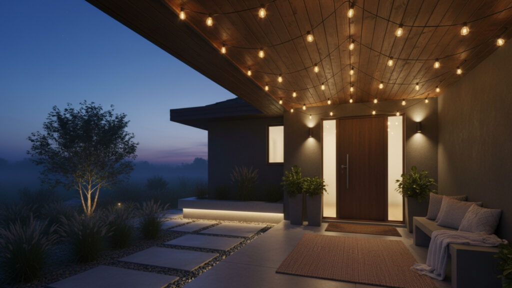 Front Porch Ceiling Decor with Hanging Lights for Cozy Ambience