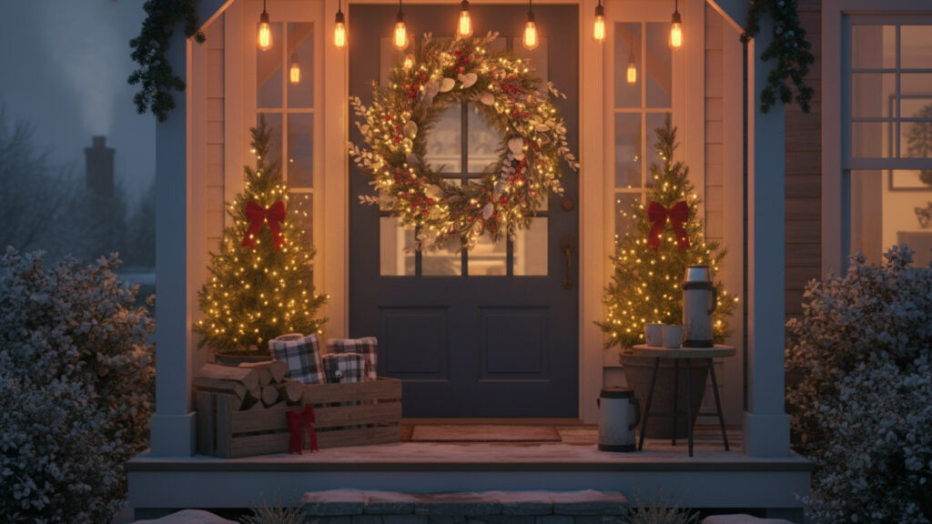 Front Porch Seasonal Wreath Lighting Decor for Festive Entrance Glow