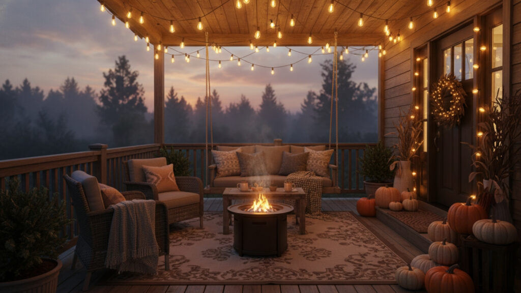 Front Porch String Light Decor for Cozy Evening Glow Ambience
