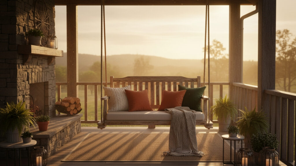 Front Porch Swing Decor for Relaxing Cozy Outdoor Seating Area