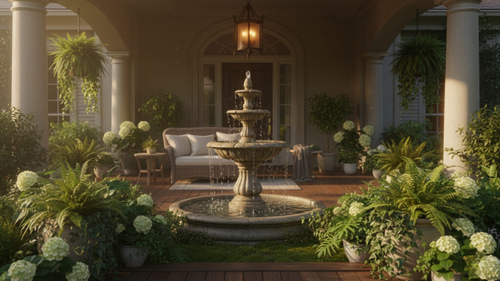 Front Porch Water Fountain Decor for Relaxing Entry Ambience Effect